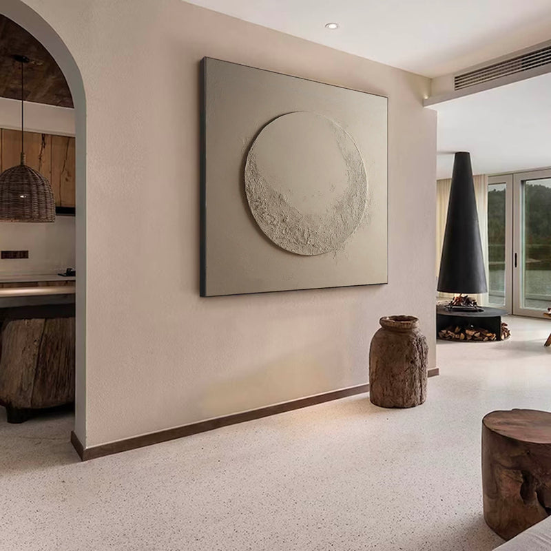 Minimalist Beige Circle Texture Wall Art Large Beige Abstract Painting Beige Wabi Sabi Wall Art