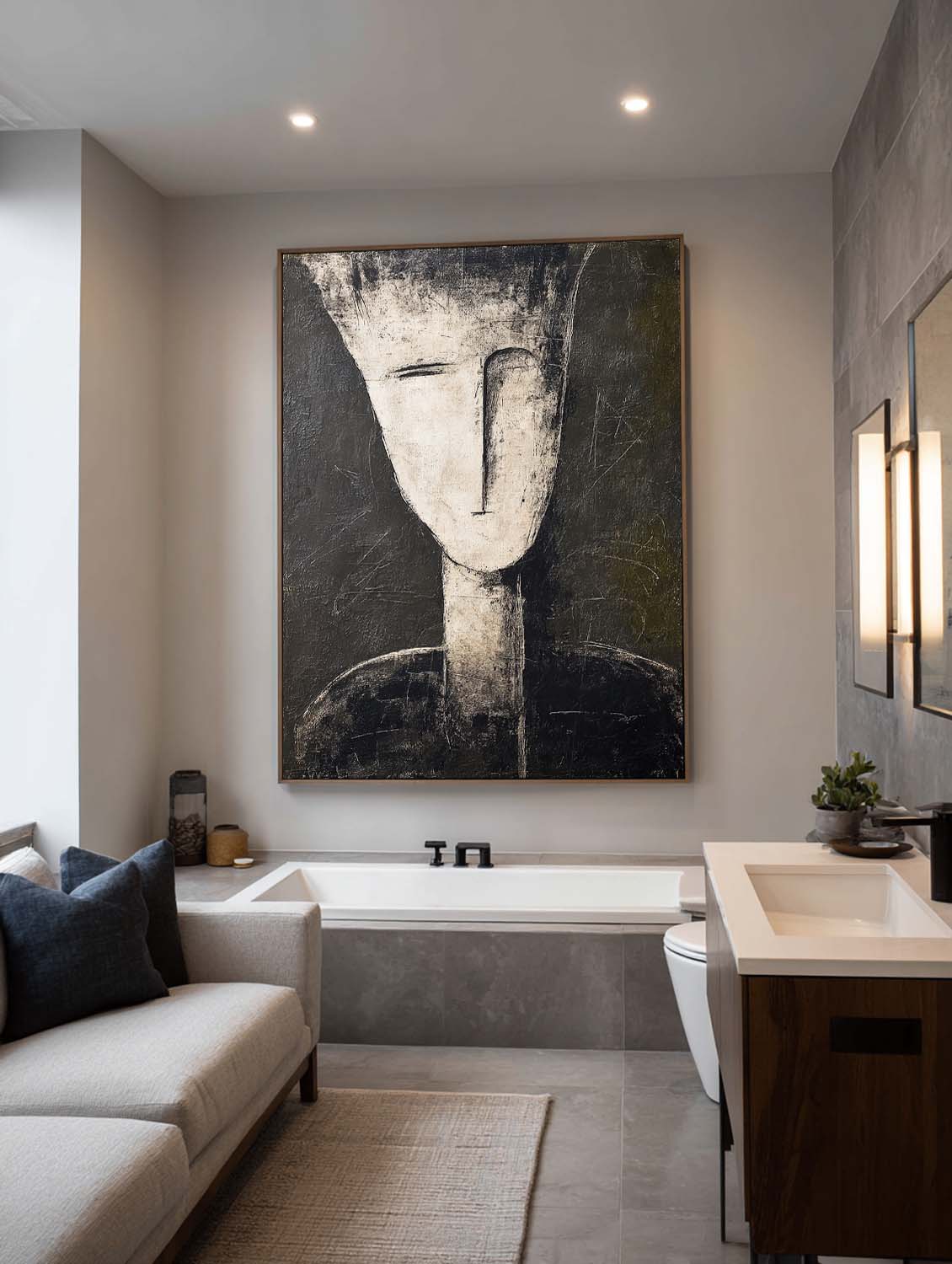 Handmade Black And Beige Abstract Portrait Painting Original Black And White Abstract Oil Painting Modern Portrait Canvas Wall Art