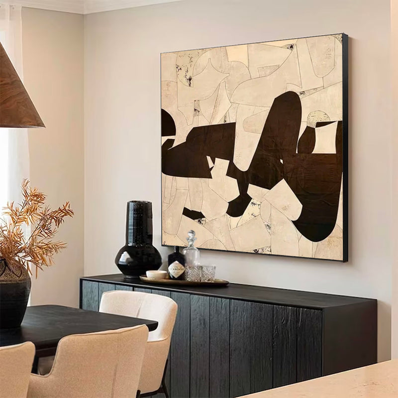 Beige Minimalist Abstract Painting Large Brown And Black Texture Painting