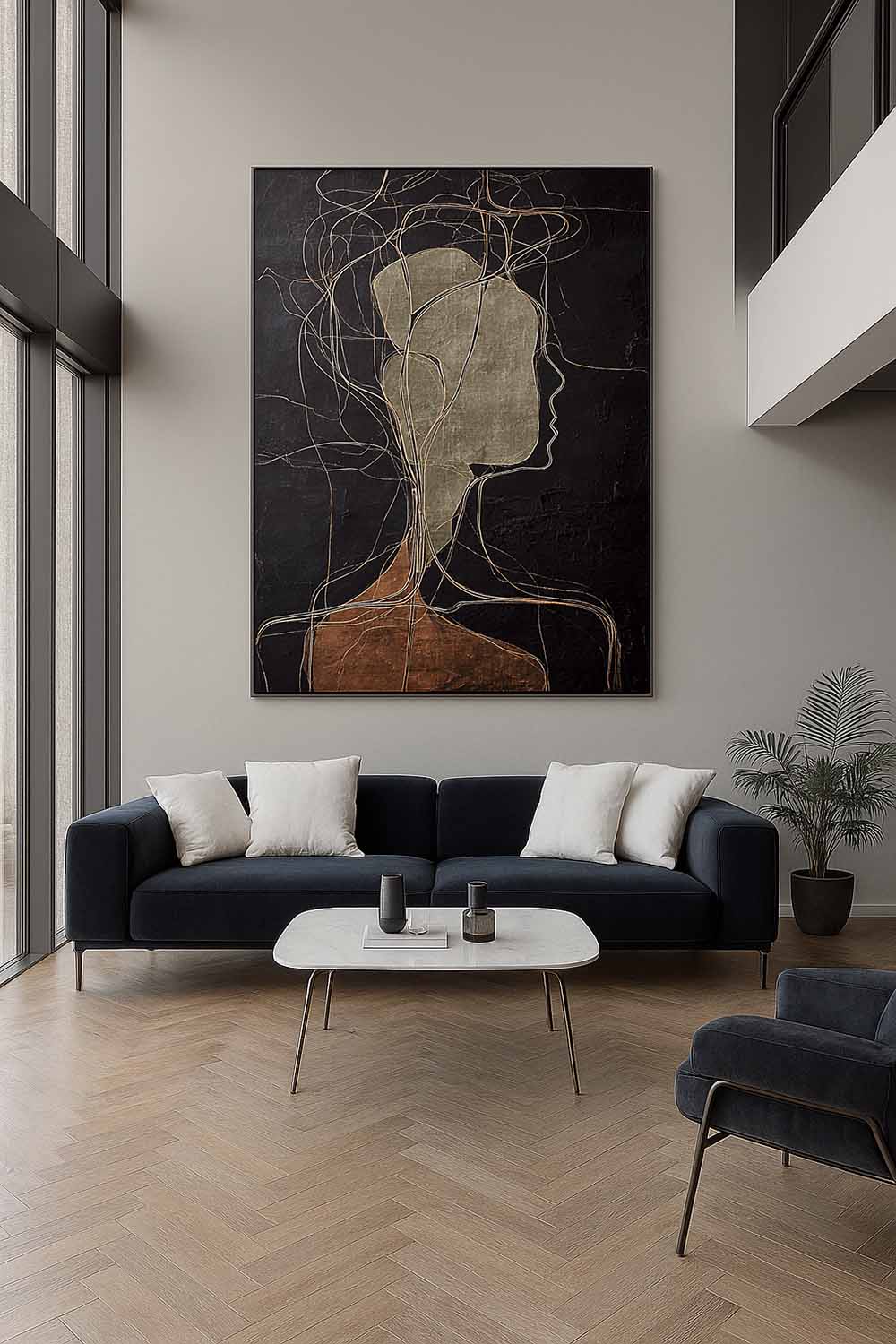 Large Black And Brown Abstract Figure Oil Painting Handmade Abstract Figure Wall Art Handmade Black Abstract Figure Painting