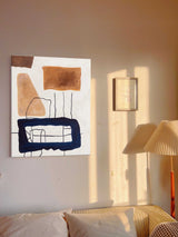 Framed Modern Minimalist Geometric Painting On Canvas Orange And Blue Minimal Wall Art