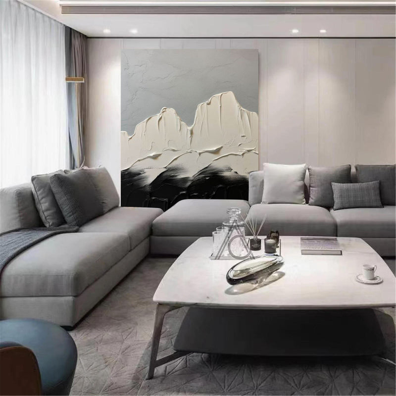 Black Canvas Wall Art White And Black Minimalist Canvas Painting Rich Textured Painting