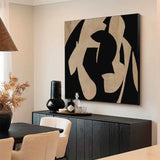 Neutral Beige & Black Painting On Canvas 3D Minimalist Textured Beige Painting