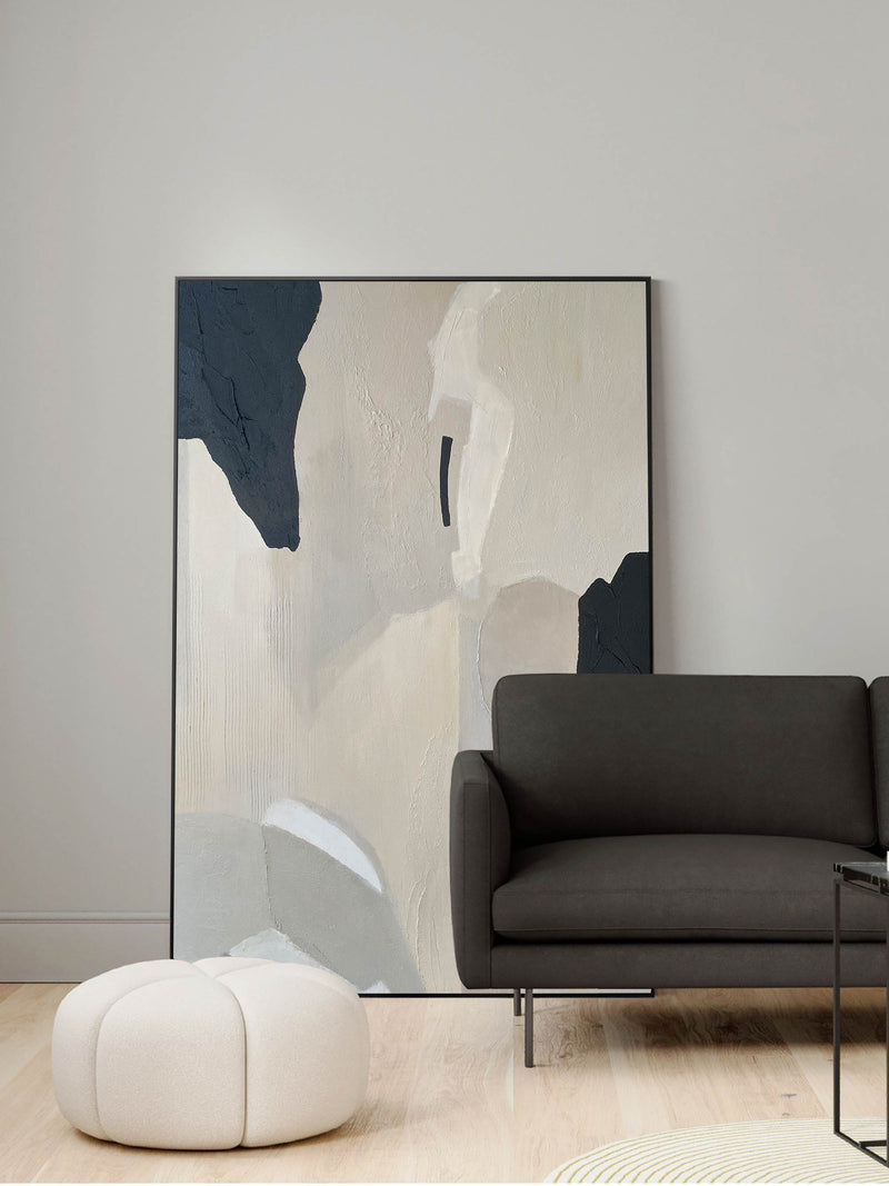 Minimalist Modern Wall Art Black And Beige Minimalist Abstract Painting Acrylic