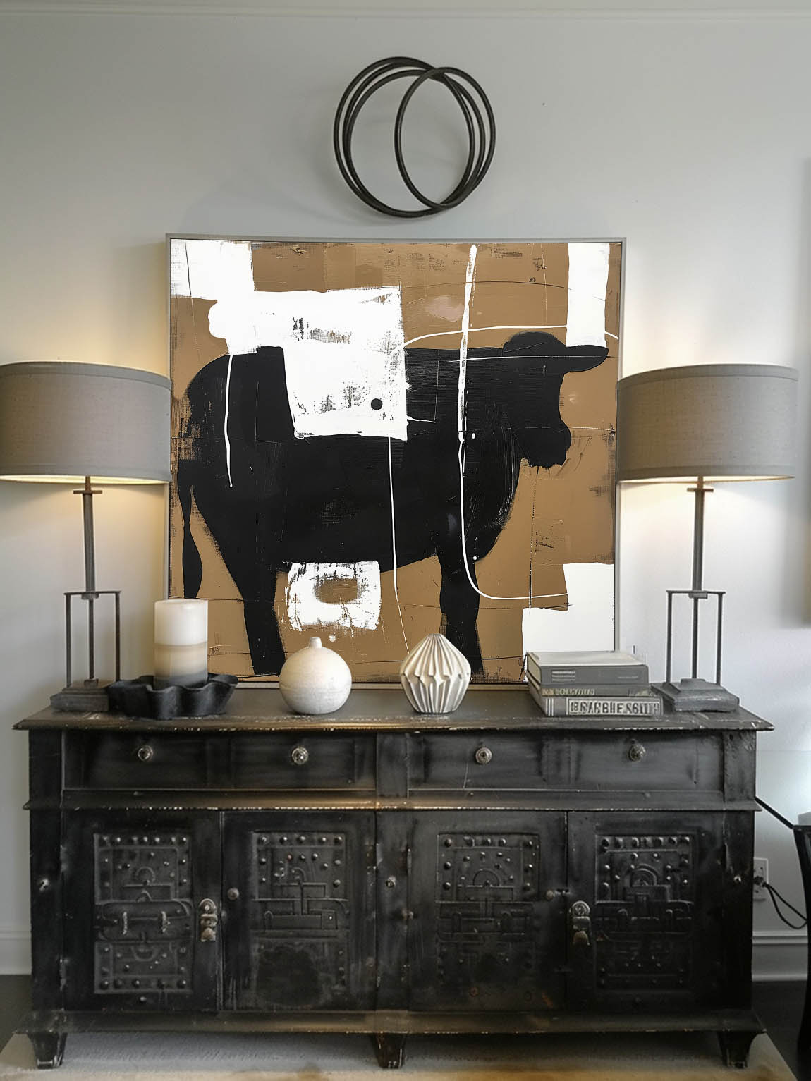 Vintage Original Abstract Bull Painting On Canvas Handmade Bull Painting Large Bull Artwork Large Abstract Art