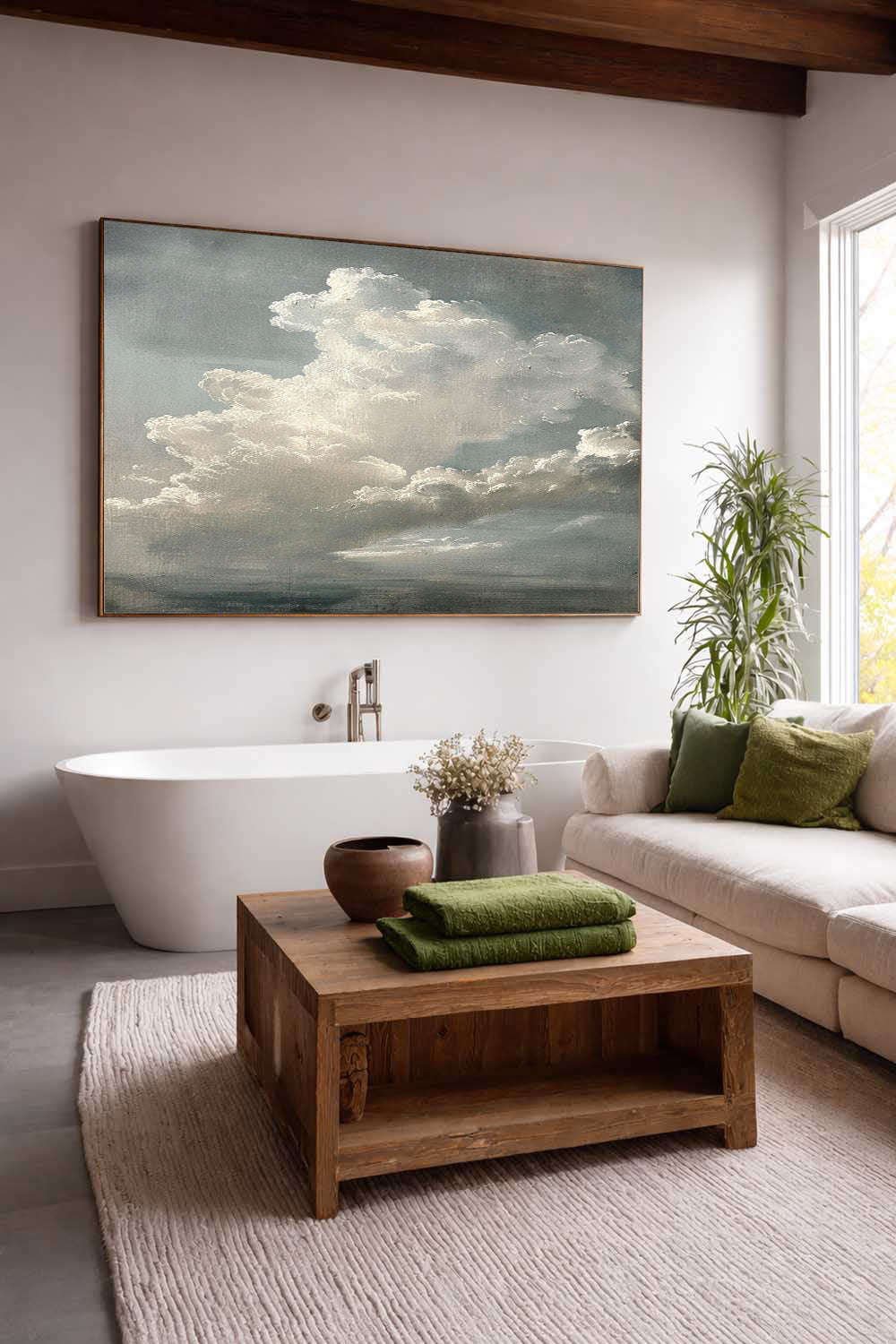 Horizontal Vintage Cloud Painting For Over The Bed Sanctuary Modern Serenity Art