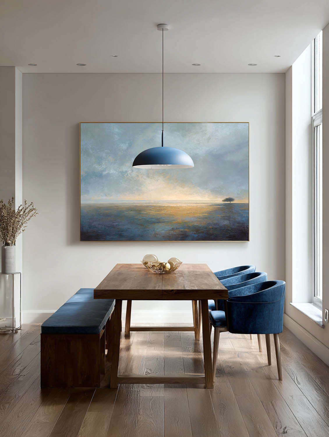 Blue Handmade Seascape Oil Painting Neutral Coastal Canvas Art Original Handmade Seascape Oil Painting