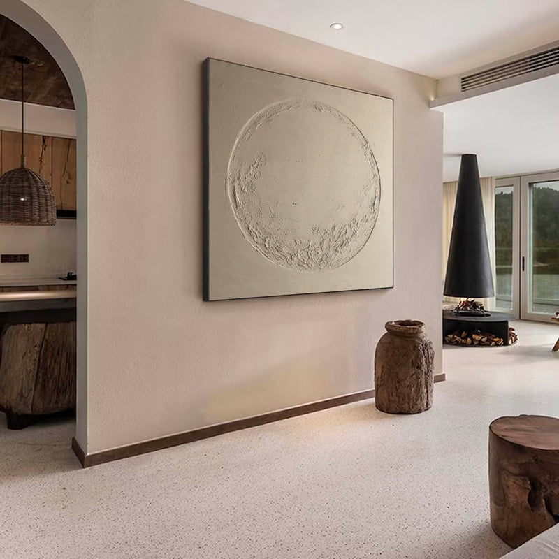 Pure Beige Minimalist Painting Beige Plaster Textured Wall Art Neutral Beige Painting On Canvas