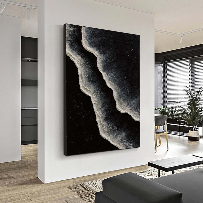 Minimalist Original Black And White Wave Painting Black And White Abstract Art