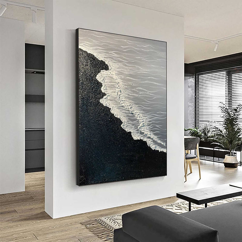 3D Minimalist Wall Decor Modern White Ocean Wave Painting Seaside Landscape Painting