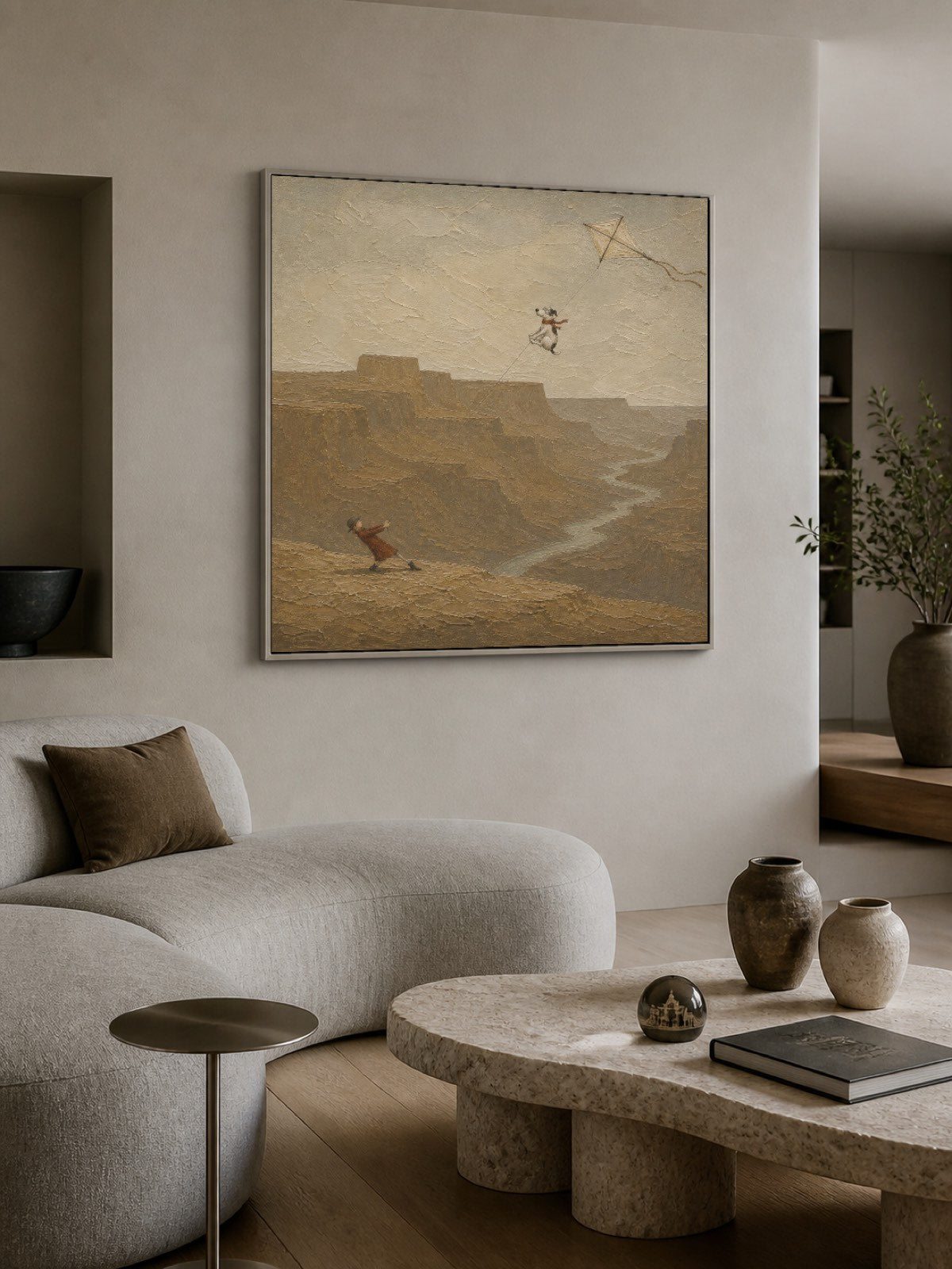Textured Dog Painting With Canyon Landscape Ideal For Modern Living Rooms