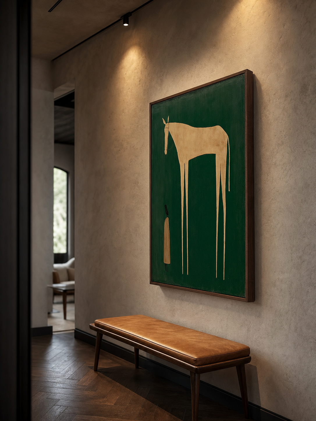 Unique Beige Horse And Figure Painting Original Canvas Art For Home Wall