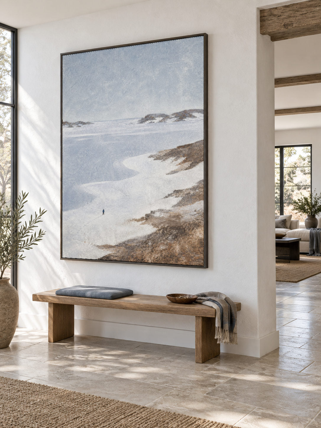 Minimalist Winter Shoreline Original Canvas Painting With Textured Snow Effect
