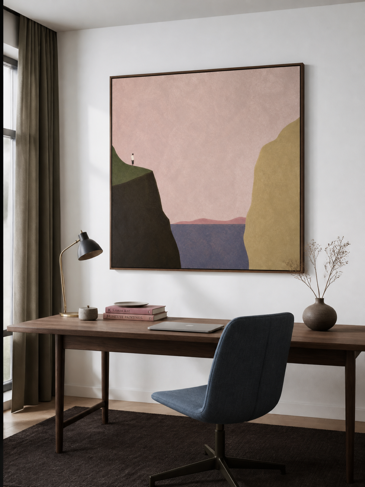 Modern Coastal Wall Art For Living Room With Earth Tones And Pink Hue