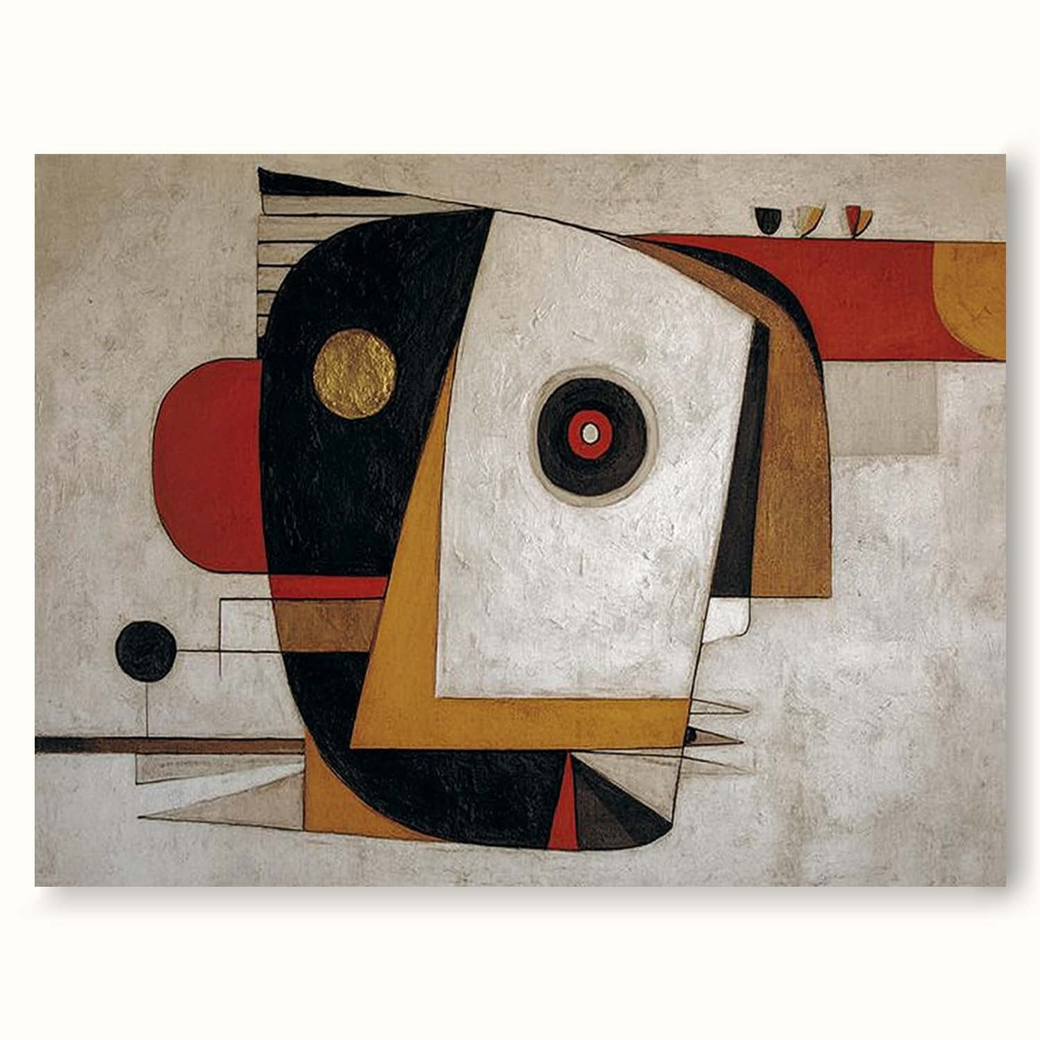 Large Horizontal Geometric Abstract Painting With Red And Gold Accents For Living Room