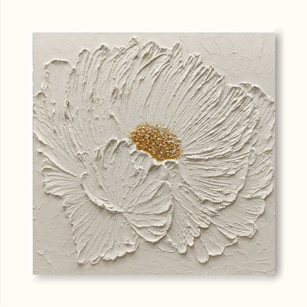 3D Large White Flower Oil Painting Heavy Textured Painting Abstract Landscape Wall Art 