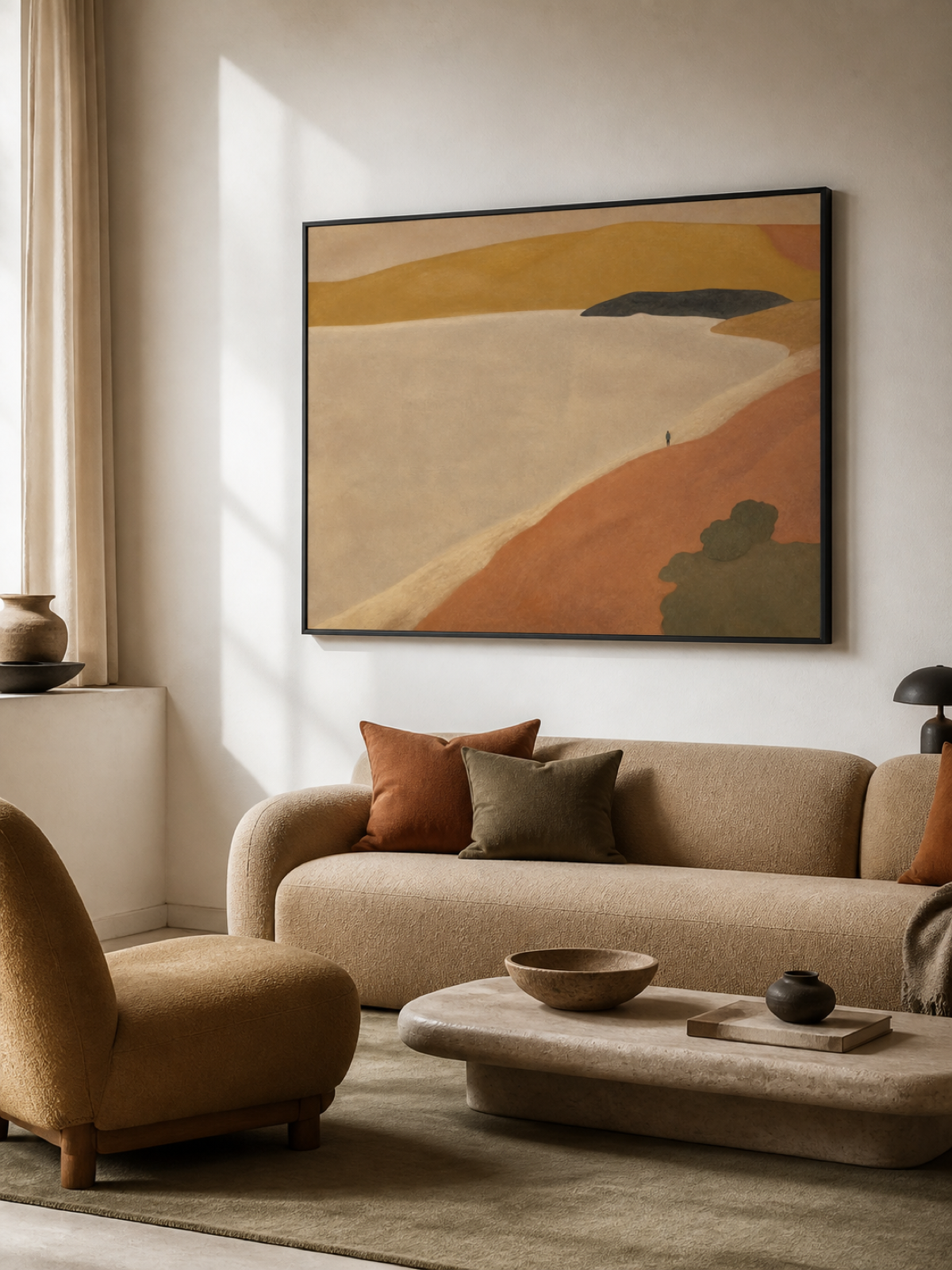 Large Horizontal Wall Art For Living Room In Warm Beige And Brown Earth Tones