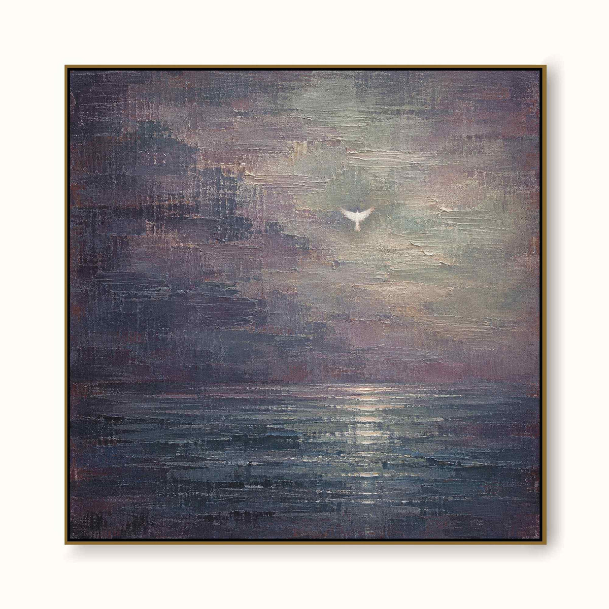 Original Dark Blue Purple Abstract Seascape Painting Atmospheric Ocean Wall Art