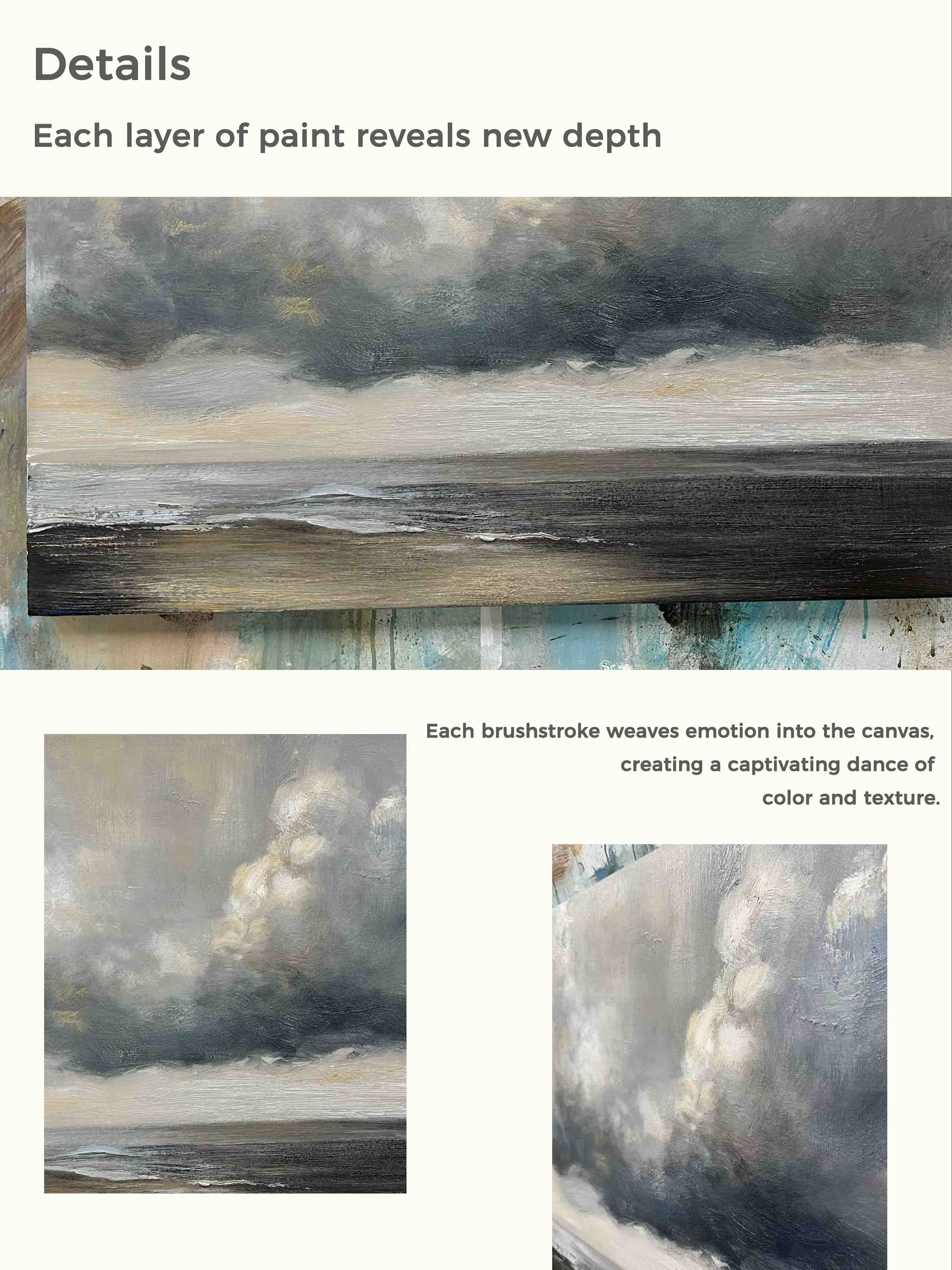 Vintage Cloud Painting Vintage Cloudy Sky Oil Painting Cloudy Sky Painting Large Vintage Cloud Wall Art
