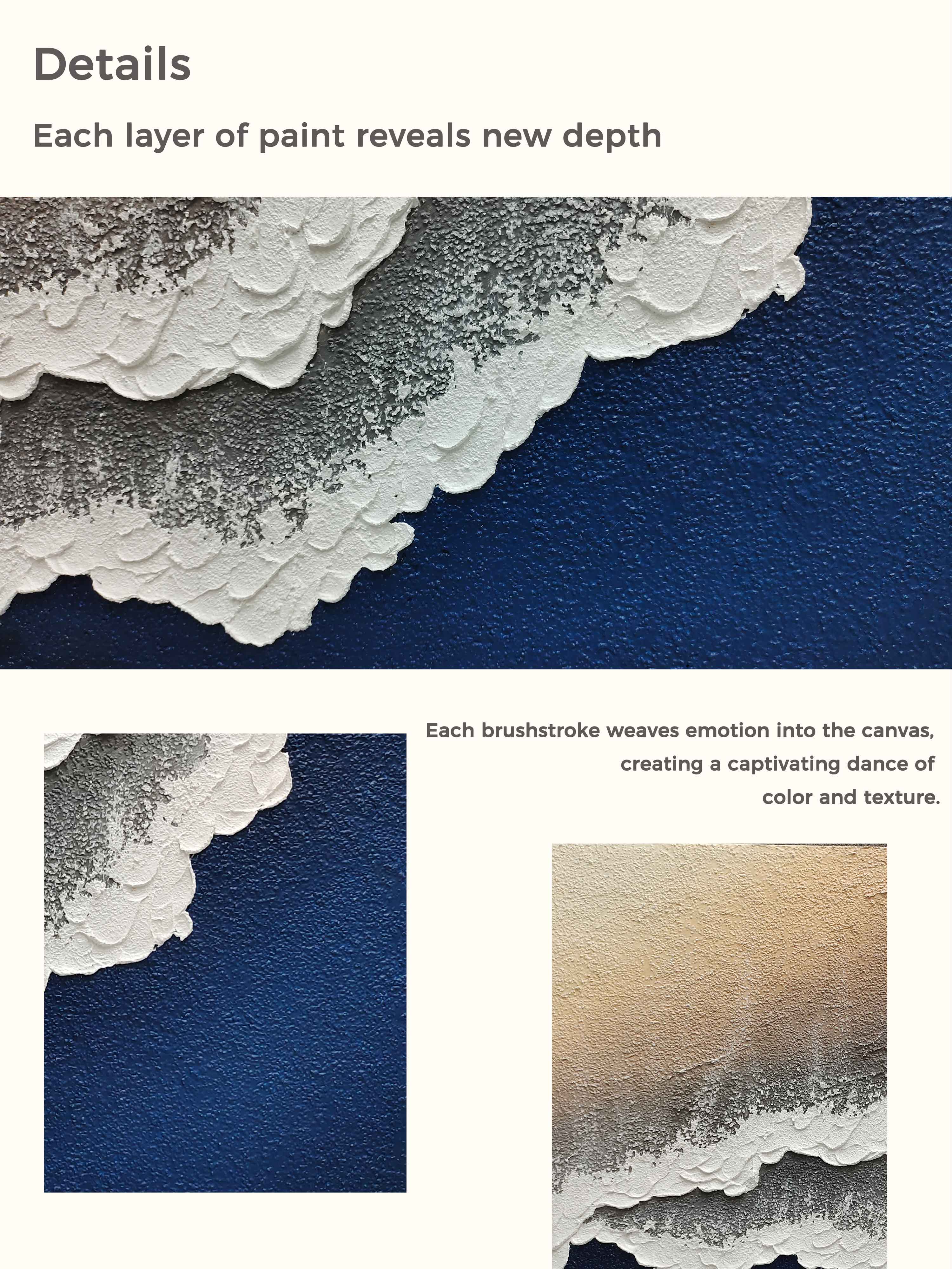 Navy Blue White Abstract Ocean Painting 3D White And Blue Minimalist Ocean Waves Art Minimalist Blue Sea Canvas Art