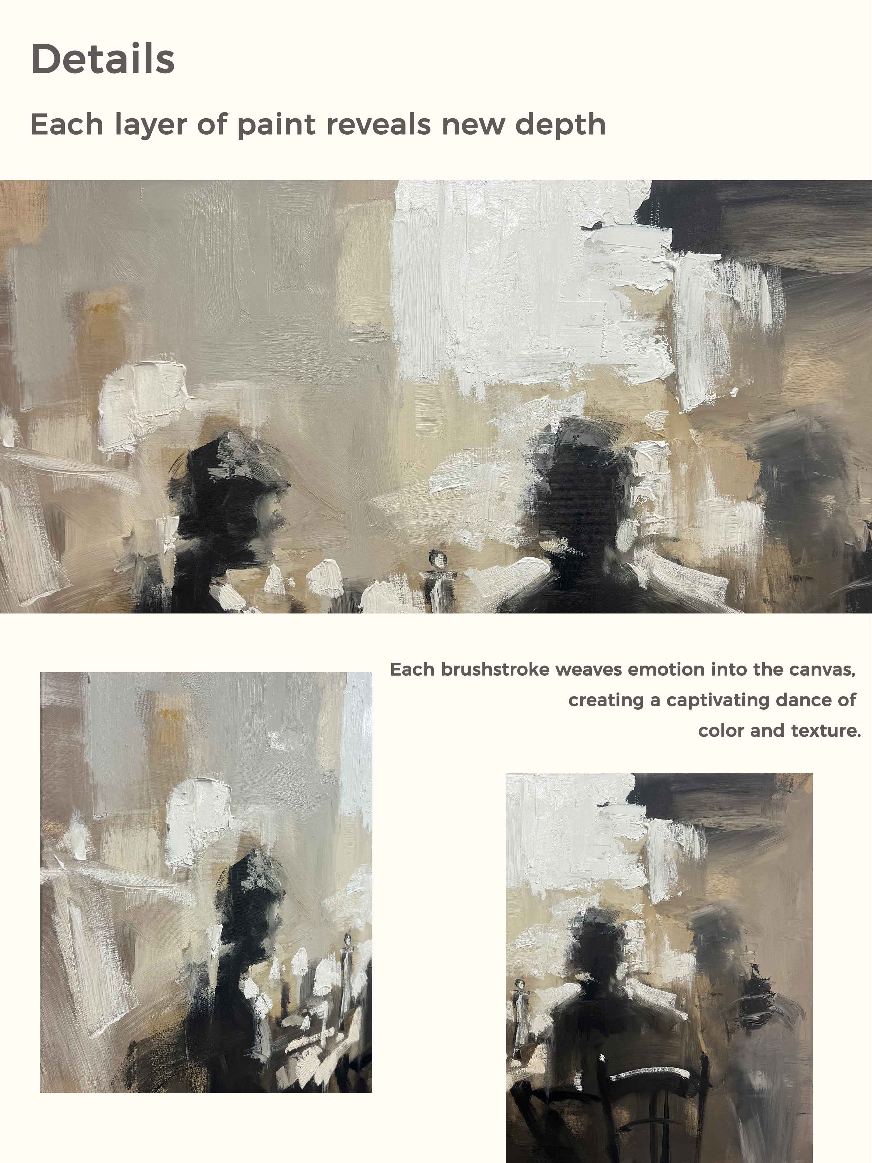 Vintage Neutral Beige and Black Oil Painting Original Abstract Canvas Painting Minimalist Black and Beige Textured Painting