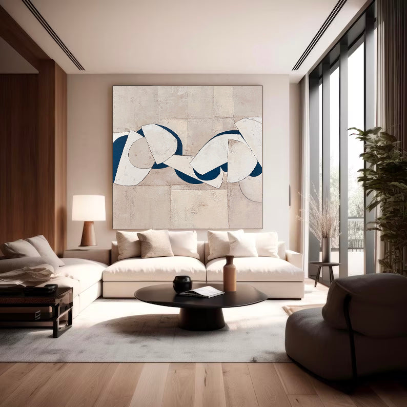 Beige Minimalist Abstract Painting Large Beige And Blue Minimalist Wall Art