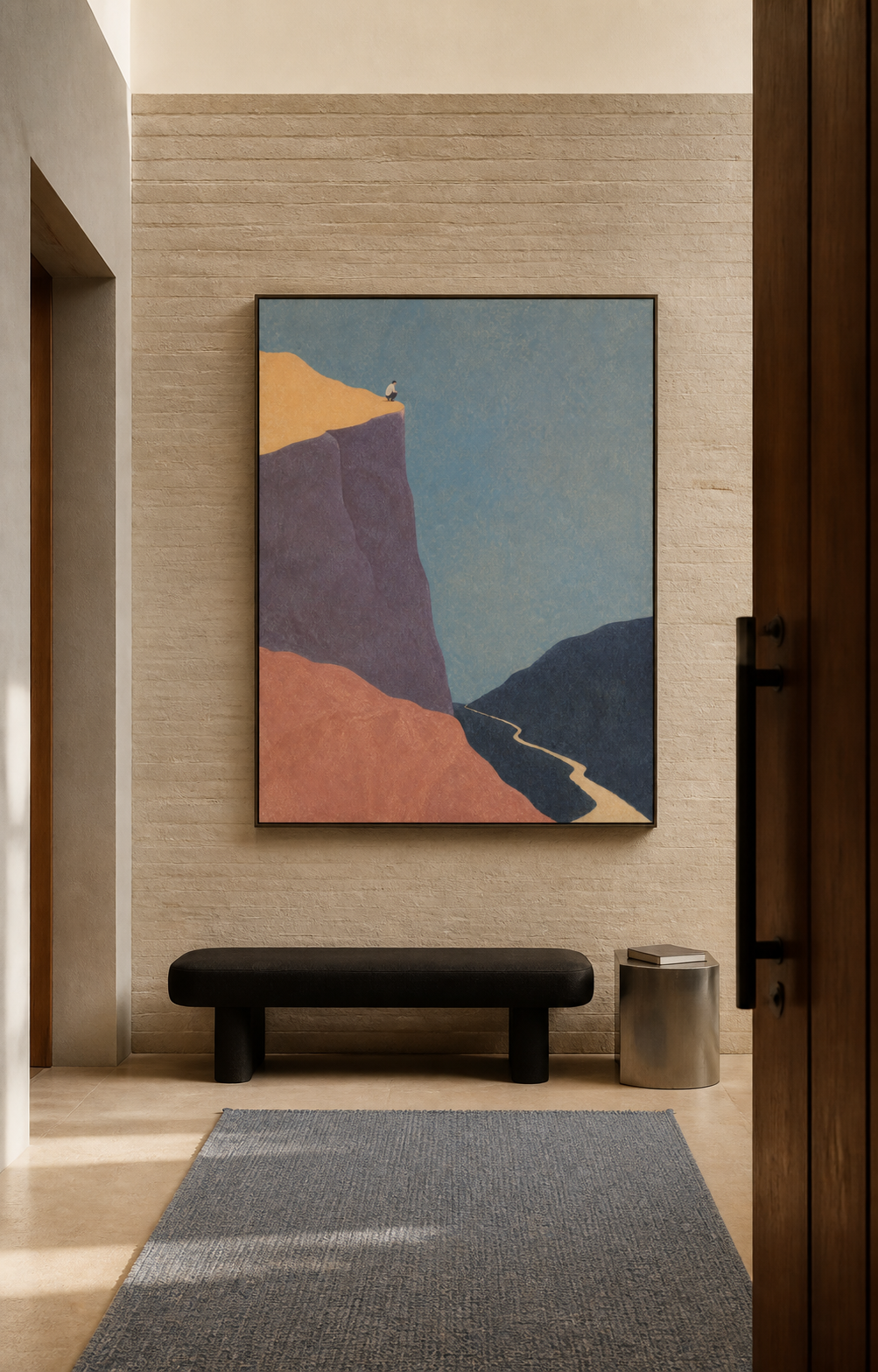 Abstract Canyon Landscape Hand-Painted Canvas Art With Figure