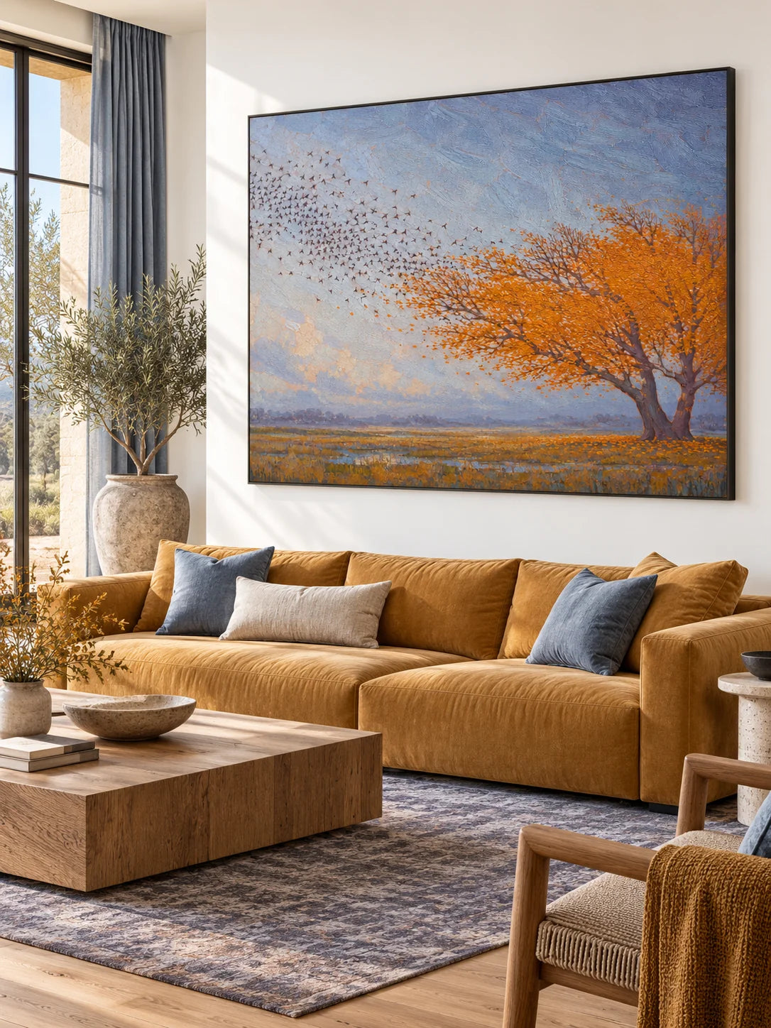Minimalist Orange Tree Painting Contemporary Nature Wall Art For Modern Home