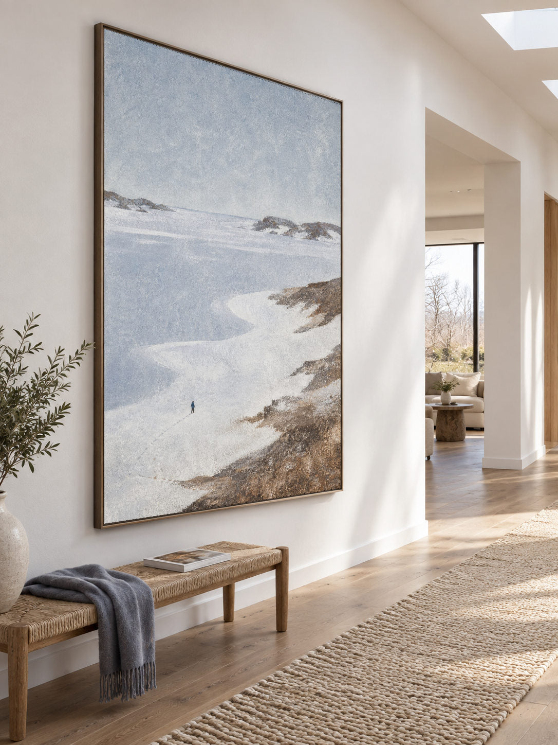 Minimalist Winter Shoreline Original Canvas Painting With Textured Snow Effect