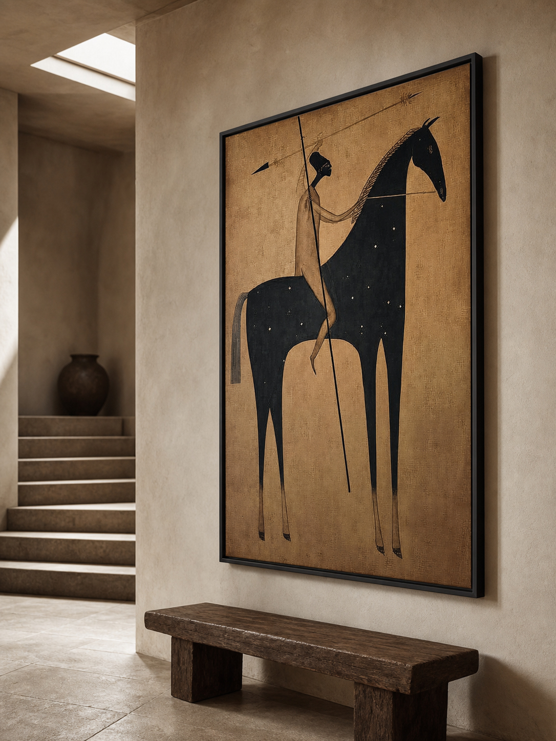 Vintage Black And Gold Horse Rider Art For Modern Home Decor