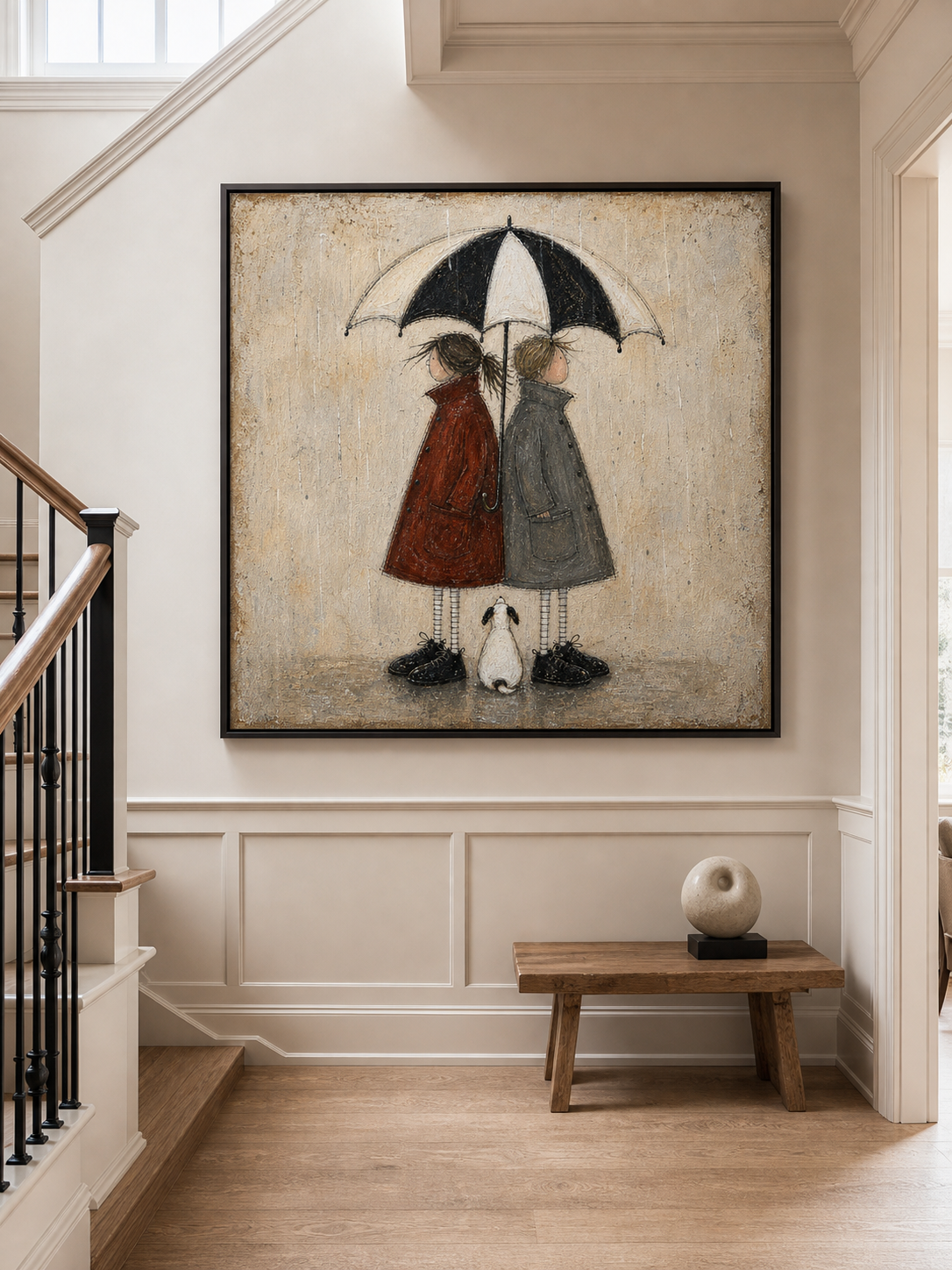 Vintage Couple Under Umbrella Canvas Art For Romantic Home Decor With Retro Texture