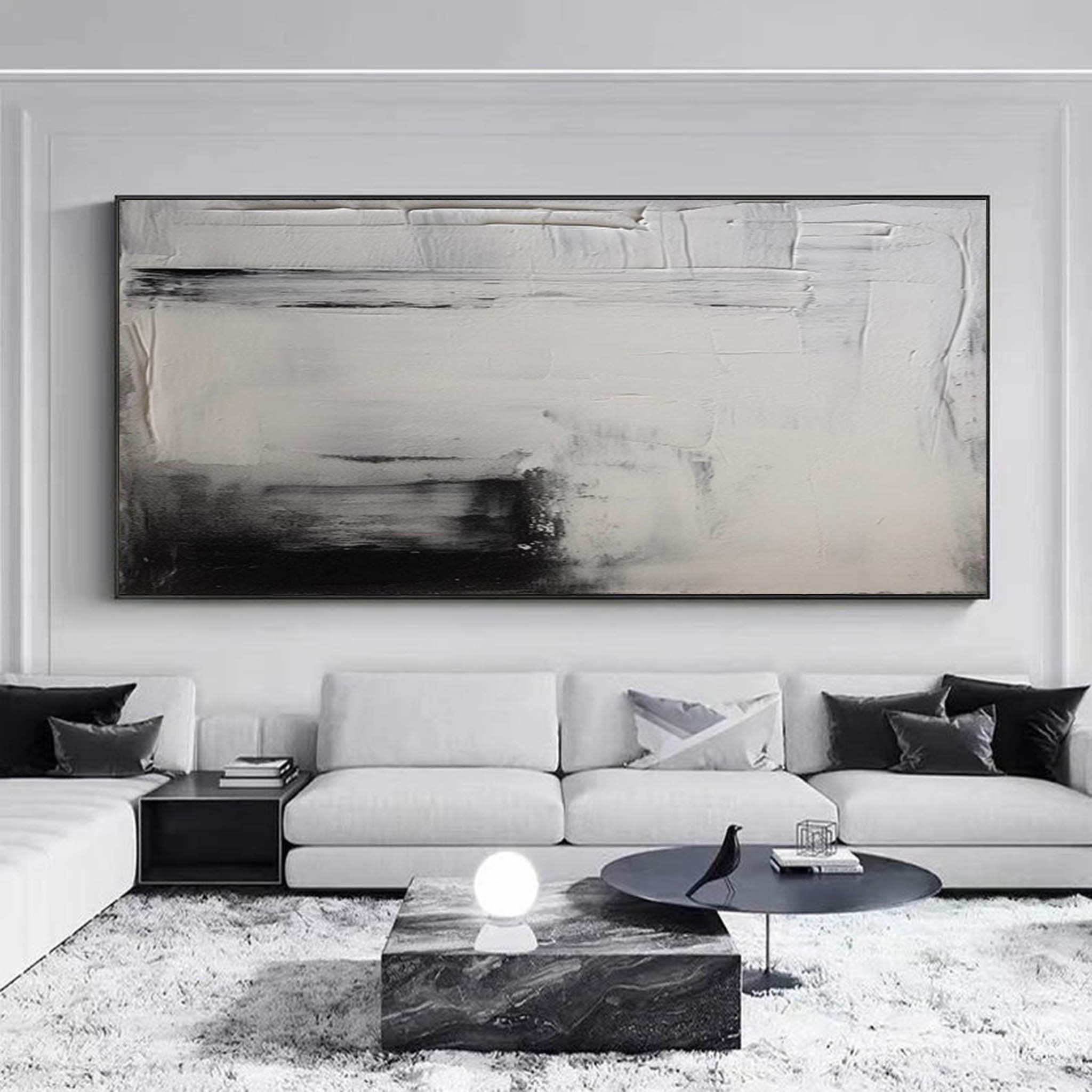 Large Abstract Black And White Painting White 3d Minimalist Art Black And White Texture Painting