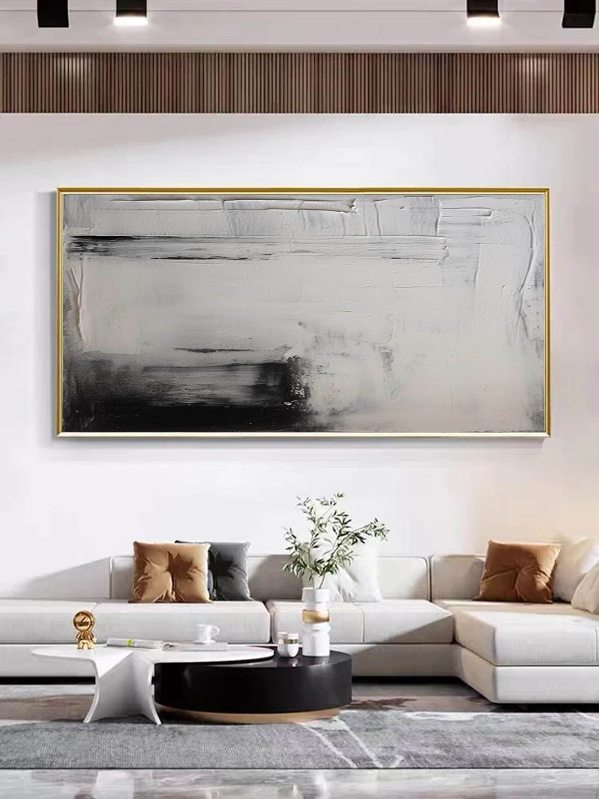 Large Abstract Black And White Painting White 3d Minimalist Art Black And White Texture Painting
