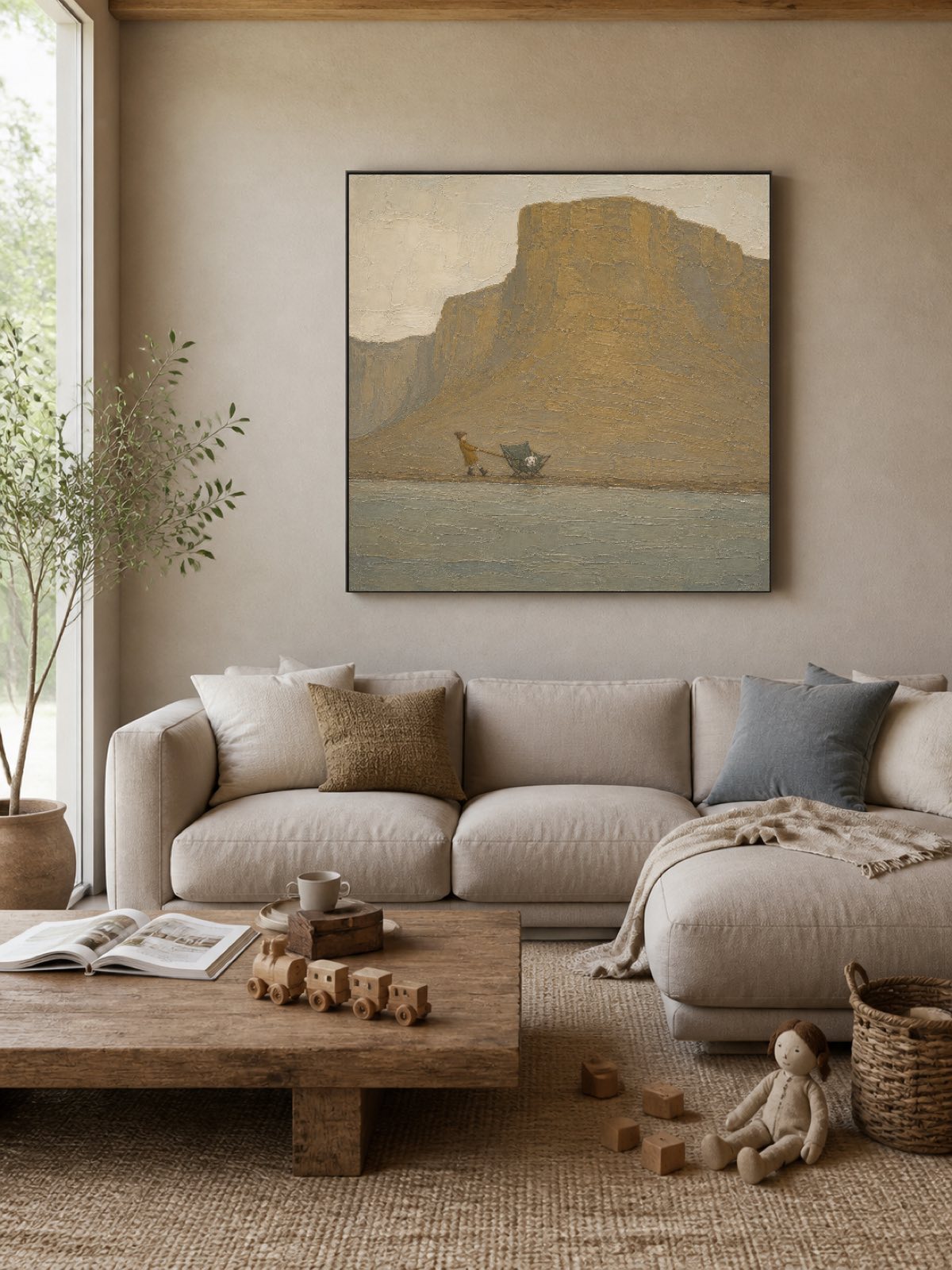 Vintage Abstract Mountain Wall Art Hand Painted Large Pet Travel Canvas Art