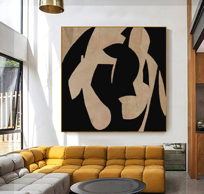 Neutral Beige & Black Painting On Canvas 3D Minimalist Textured Beige Painting