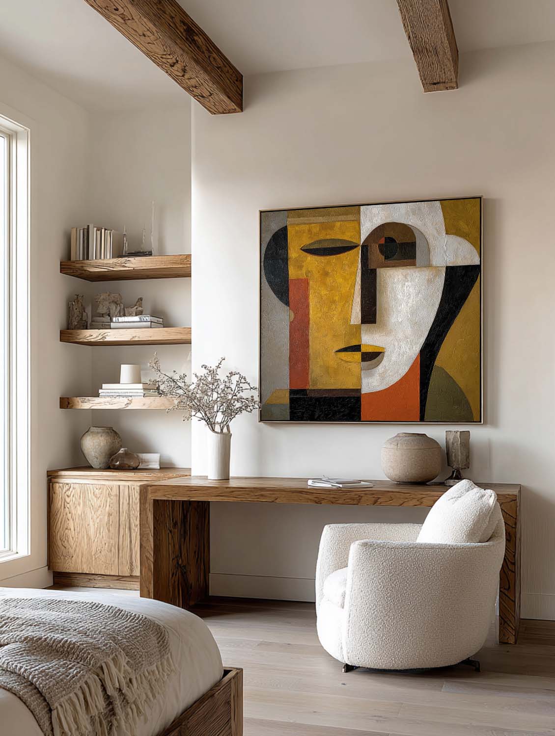 Retro Minimalist Geometric Wall Art With Earthy Tones Handcrafted Oil Painting