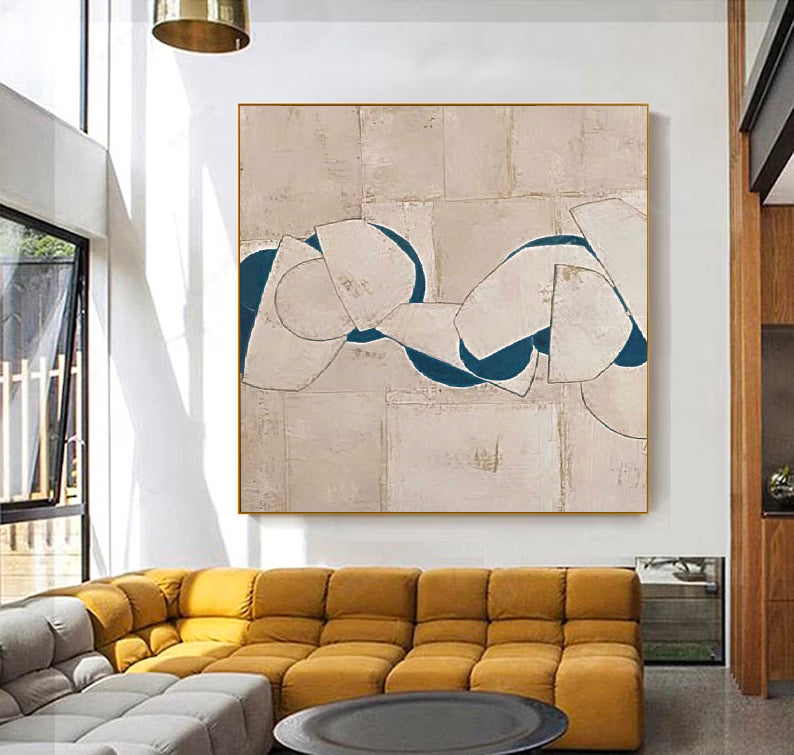 Beige Minimalist Abstract Painting Large Beige And Blue Minimalist Wall Art