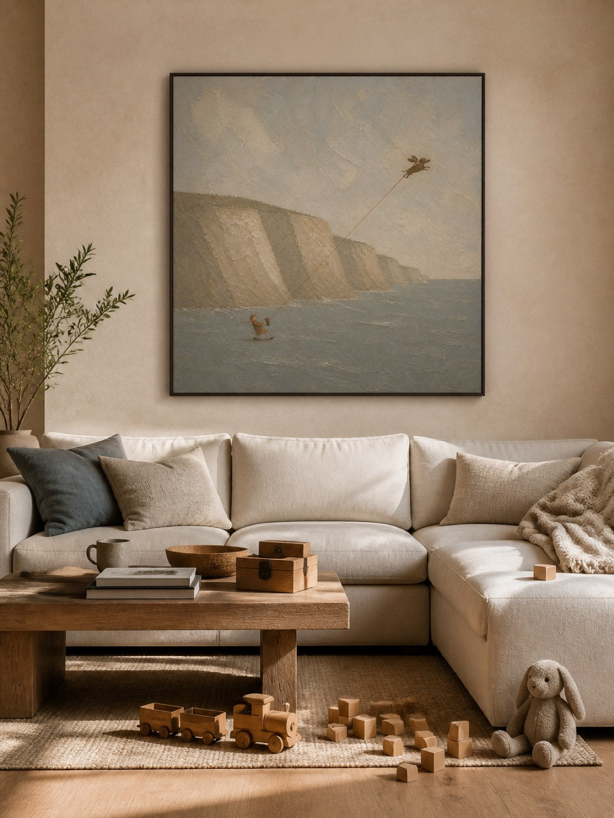 Hand Painted Vintage Abstract Pet Travel Painting Flying Dog Large Wall Art