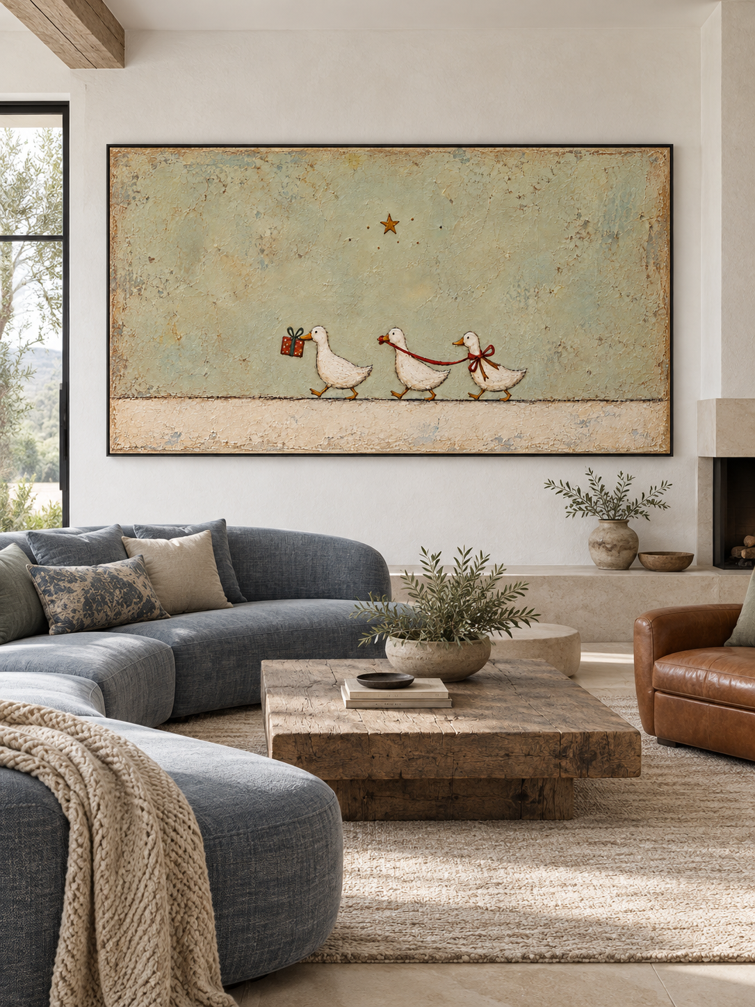 Hand Painted Ducks With Gift Wall Art Playful Farm Animal Storybook Artwork
