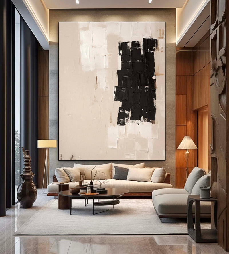 Beige Black Minimalist Painting On Canvas Large Minimalist Abstract ...