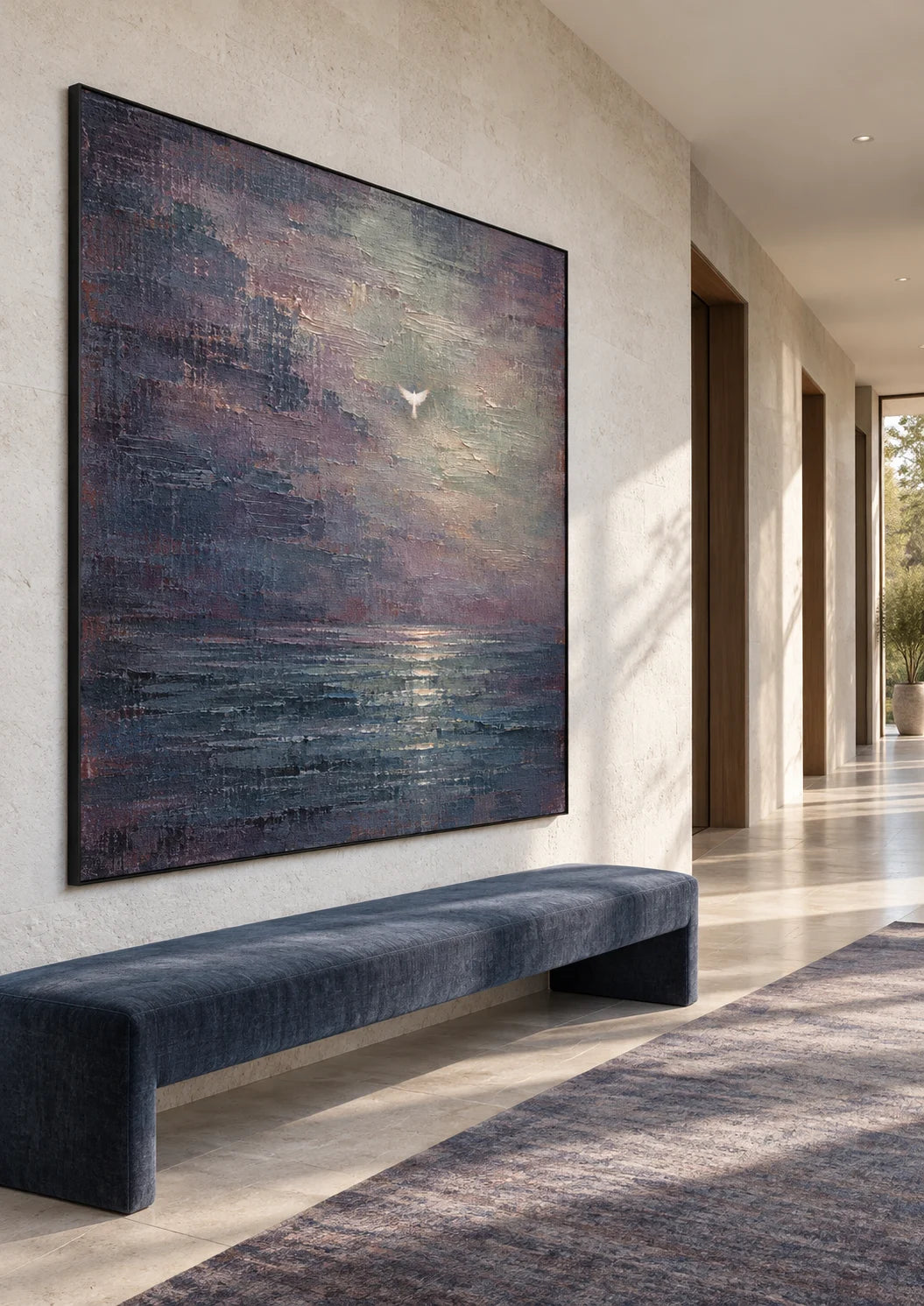 Original Dark Blue Purple Abstract Seascape Painting Atmospheric Ocean Wall Art