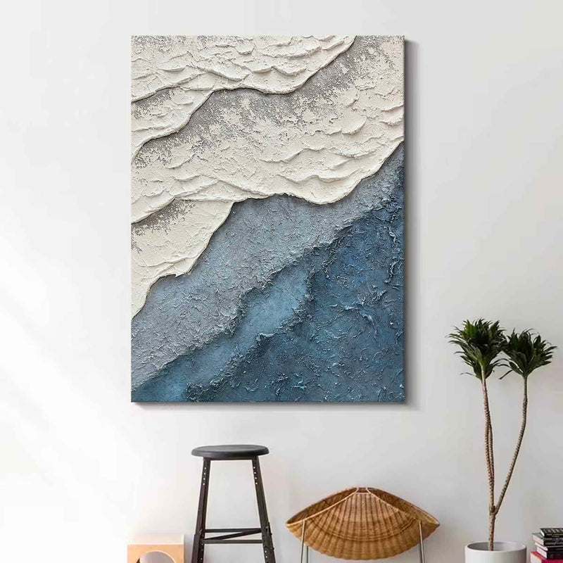 3D Minimalist Blue Ocean Painting on Canvas Large 3D Textured Ocean Painting