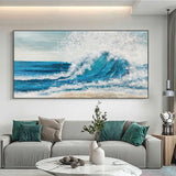 Original Ocean Wave Oil Painting On Canvas 3D Minimalist Textured Coastal Wall Art