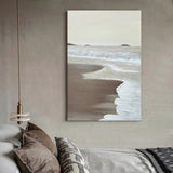 Minimalist Beige White Ocean Beach Abstract Oil Painting Seaside Landscape Painting
