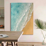 3D Minimalist Textured Coastal Wall Art Abstract Green Beach Painting