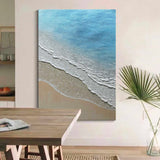 3D Minimalist Blue Ocean Painting on Canvas Acrylic Abstract Coastal Landscape Canvas Painting