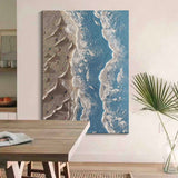 Abstract Coastal 3d Textured Painting Minimalist Light Blue Ocean Art