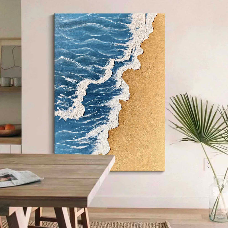 3D Minimalist Blue Ocean Painting on Canvas Large 3D Textured Ocean Painting
