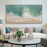 Light Green Ocean Wave Painting Beige Green Minimalist Art Large Sea Canvas Painting