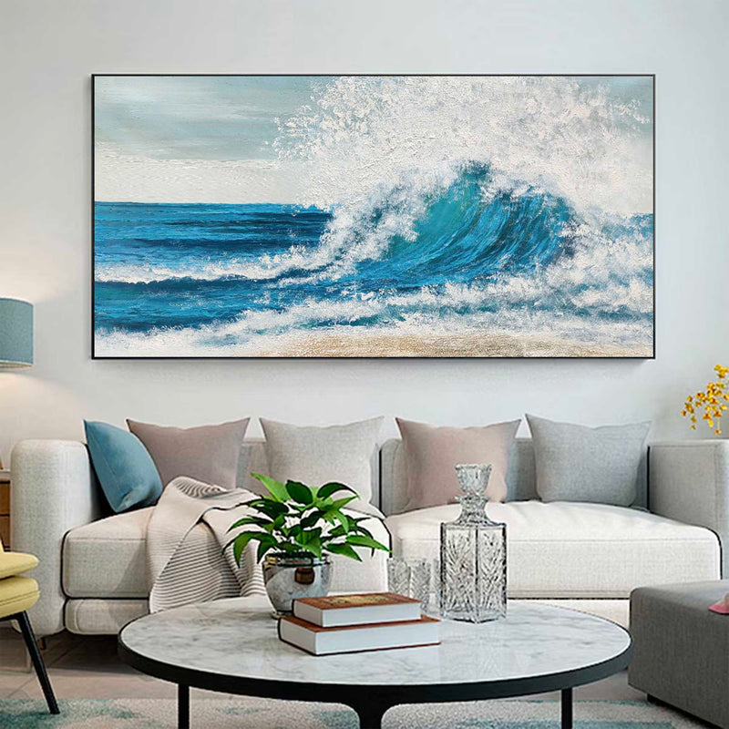 Original Ocean Wave Oil Painting On Canvas 3D Minimalist Textured Coastal Wall Art